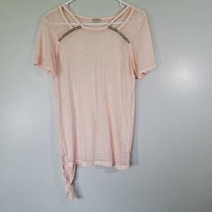 Juicy Couture Boho Pastel Pink Shirt Womens S Lightweight Bling Rhinestones Tie